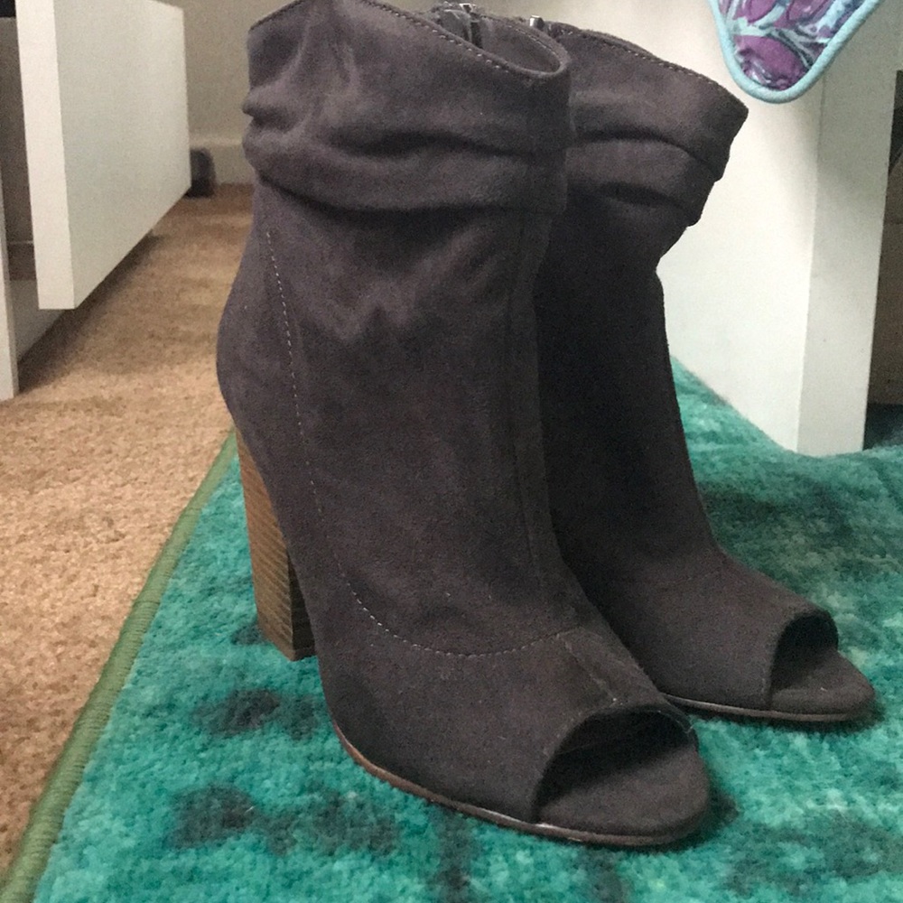 Blue suede booties